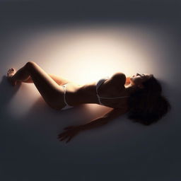 A young woman lying on her back in a bikini, fully illuminated by backlighting