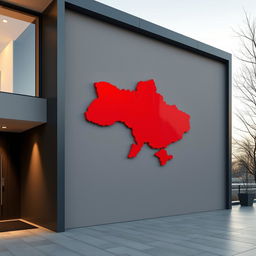 A modern wall design featuring a painted map of Ukraine in vibrant red