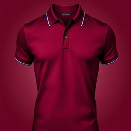 A stylish and glamorous polo t-shirt in a rich maroon color, elegantly accented with a chic navy blue line