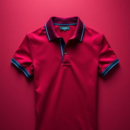 A stylish and glamorous polo t-shirt in a rich maroon color, elegantly accented with a chic navy blue line