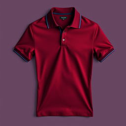 A stylish and glamorous polo t-shirt in a rich maroon color, elegantly accented with a chic navy blue line