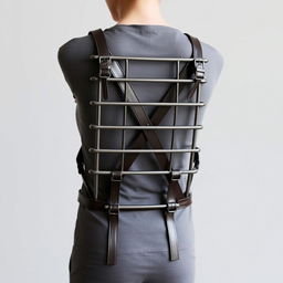 A cage with straps designed to be worn on the back, displayed prominently against a neutral background