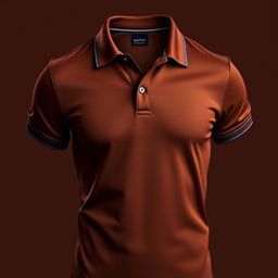 A stylish and glamorous polo t-shirt in a rich brown color, enhanced with an elegant navy blue line