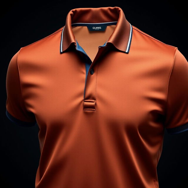 A stylish and glamorous polo t-shirt in a rich brown color, enhanced with an elegant navy blue line