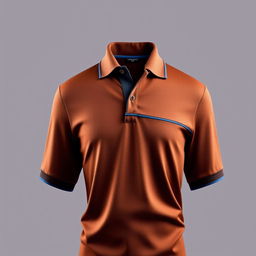 A stylish and glamorous polo t-shirt in a rich brown color, enhanced with an elegant navy blue line