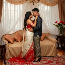 A romantic and intimate scene in an oyo room featuring a Thailand pornstar with a curvy figure