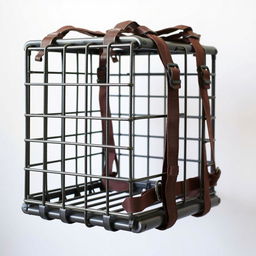 A human-sized cage with straps designed for wearing on the back, explicitly crafted to carry creatures