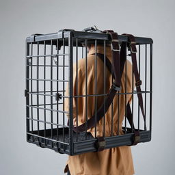 A human-sized cage with straps designed for wearing on the back, explicitly crafted to carry creatures