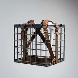 A human-sized cage with straps designed for wearing on the back, explicitly crafted to carry creatures