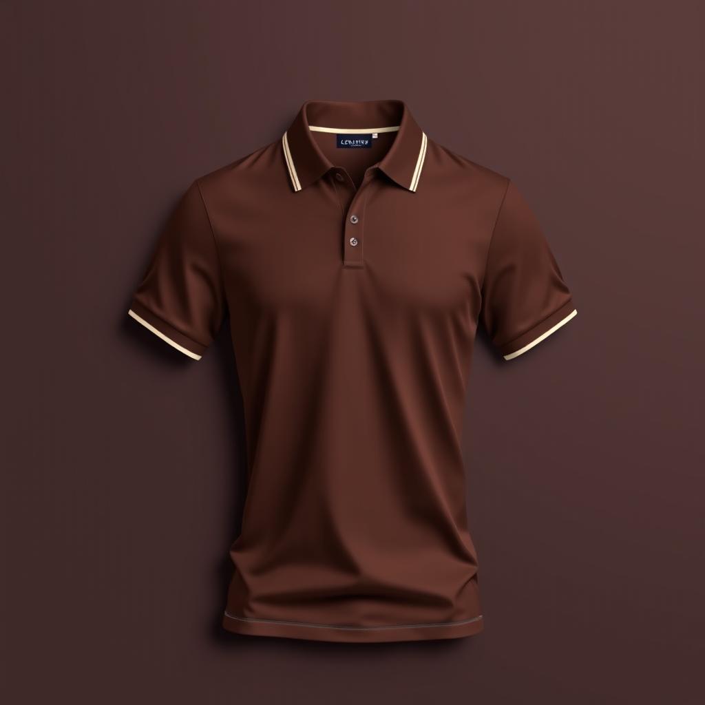 A stylish and glamorous polo t-shirt in a rich chocolate brown color, elegantly enhanced with a soft cream line