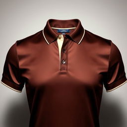 A stylish and glamorous polo t-shirt in a rich chocolate brown color, elegantly enhanced with a soft cream line