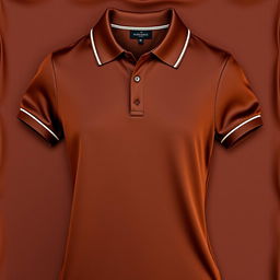 A stylish and glamorous polo t-shirt in a rich chocolate brown color, elegantly enhanced with a soft cream line