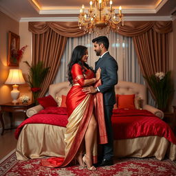 A romantic and intimate scene in an oyo room featuring a Thailand pornstar with a curvy figure