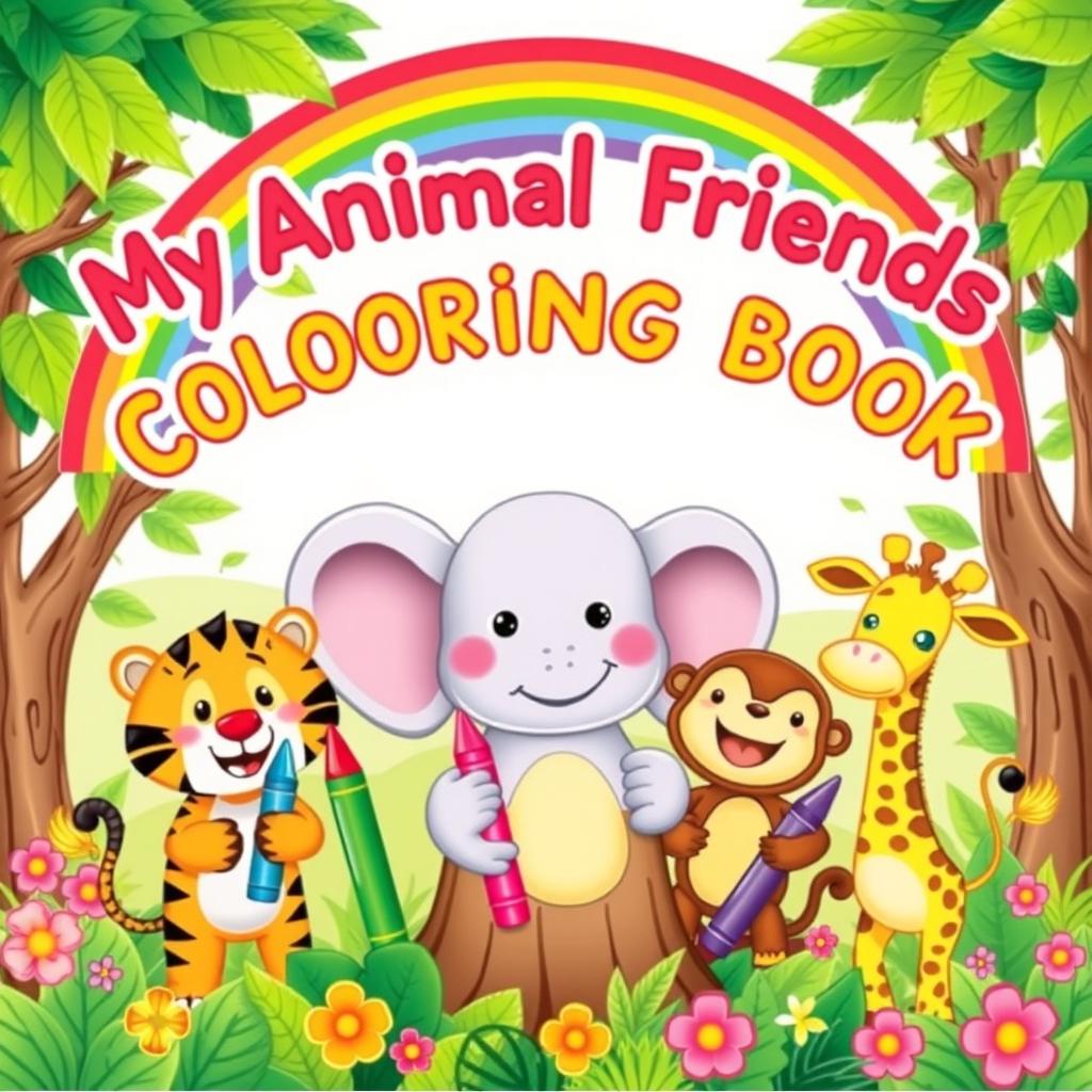 A fun and colorful cover for an animal coloring book