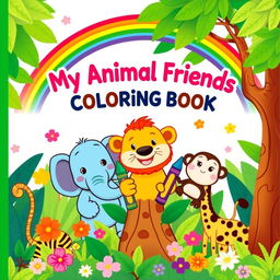 A fun and colorful cover for an animal coloring book