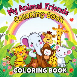 A fun and colorful cover for an animal coloring book