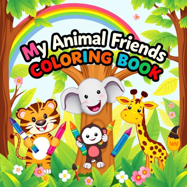 A fun and colorful cover for an animal coloring book