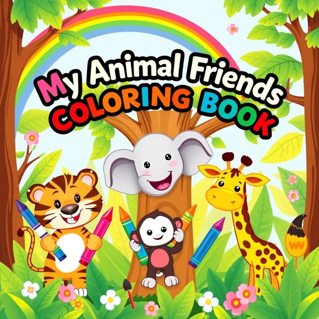 A fun and colorful cover for an animal coloring book