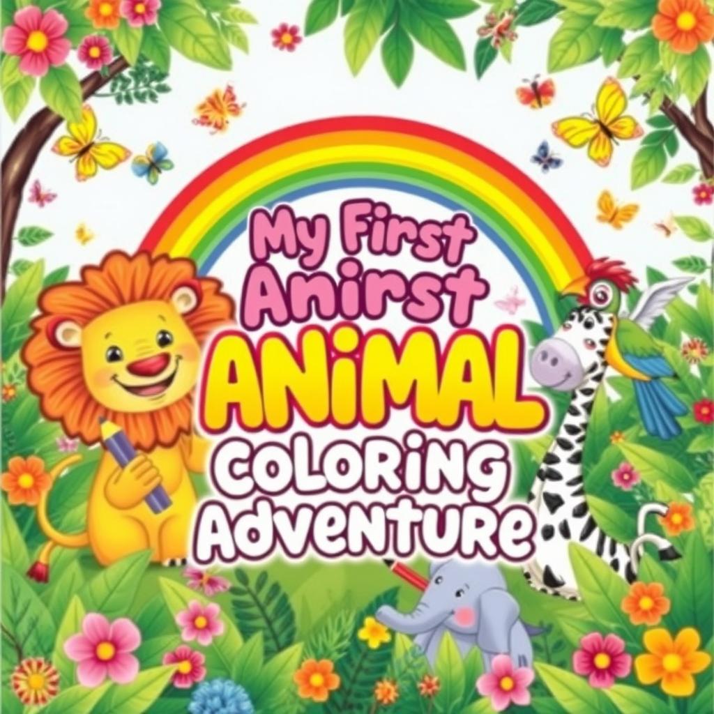 A delightful and colorful cover for a children's animal coloring book