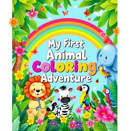 A delightful and colorful cover for a children's animal coloring book