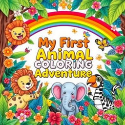 A delightful and colorful cover for a children's animal coloring book