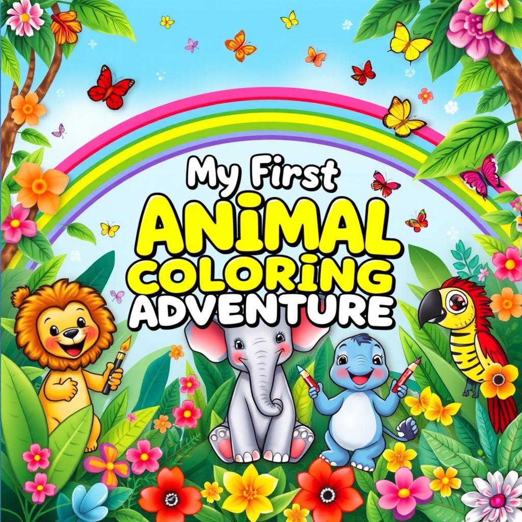 A delightful and colorful cover for a children's animal coloring book