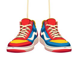 A stylish illustration featuring a pair of 2D hanging sneakers, prominently displayed from the front view