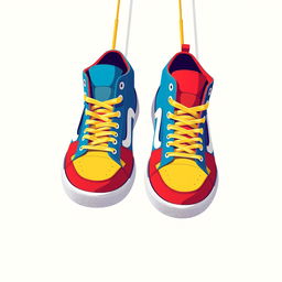 A stylish illustration featuring a pair of 2D hanging sneakers, prominently displayed from the front view