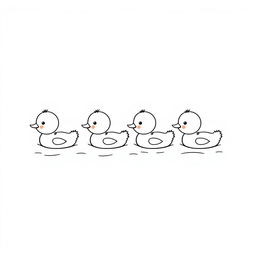 Cute ducklings swimming in a row, each with a playful and endearing expression