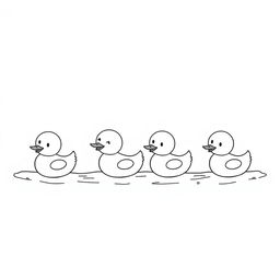 Cute ducklings swimming in a vertical row, each with a playful and endearing expression