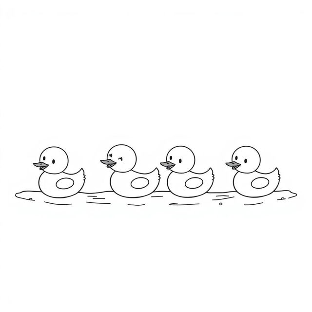 Cute ducklings swimming in a vertical row, each with a playful and endearing expression