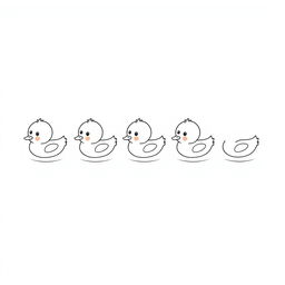 Cute ducklings swimming in a vertical row, each with a playful and endearing expression