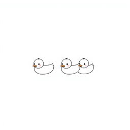 Cute ducklings swimming in a vertical row, each with a playful and endearing expression