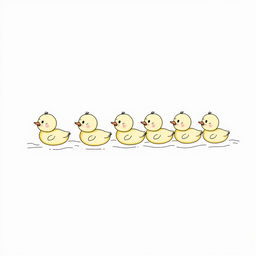 Cute ducklings swimming in a vertical row, each with a playful and endearing expression