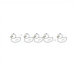 Cute ducklings swimming in a vertical row, each with a playful and endearing expression