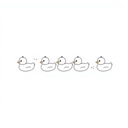 Cute ducklings swimming in a vertical row, each with a playful and endearing expression