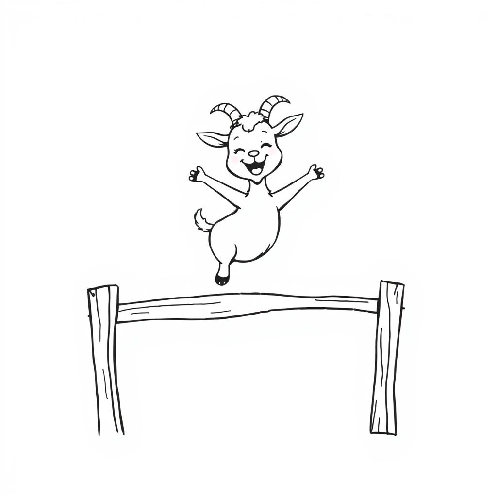 A little goat joyfully jumping over a fence, radiating happiness and playfulness