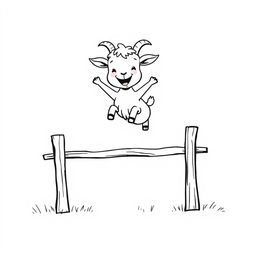 A little goat joyfully jumping over a fence, radiating happiness and playfulness