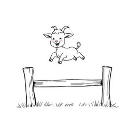 A little goat joyfully jumping over a fence, radiating happiness and playfulness