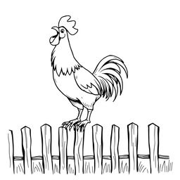 A proud rooster crowing energetically atop a fence, exuding confidence and vibrancy