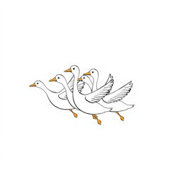 A charming illustration of cute geese flying together in formation, showcasing their elongated necks and gentle wing flaps