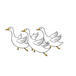 A charming illustration of cute geese flying together in formation, showcasing their elongated necks and gentle wing flaps