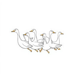 A charming illustration of cute geese flying together in formation, showcasing their elongated necks and gentle wing flaps