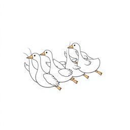 A charming illustration of cute geese flying together in formation, showcasing their elongated necks and gentle wing flaps