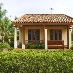 A small, double-story traditional house with excellent ventilation and impressive architecture. The house radiates a nostalgic charm, flawlessly blending functionality and time-honored design