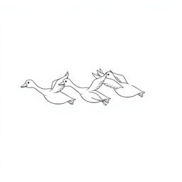 Adorable geese flying together with elongated necks and smooth wing strokes, captured mid-flight in a simple and dynamic formation