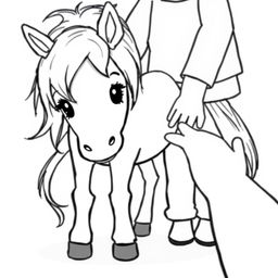 A heartwarming illustration of a cute pony being gently petted by a child