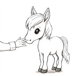 A heartwarming illustration of a cute pony being gently petted by a child