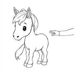 A heartwarming illustration of a cute pony being gently petted by a child