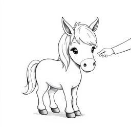 A heartwarming illustration of a cute pony being gently petted by a child